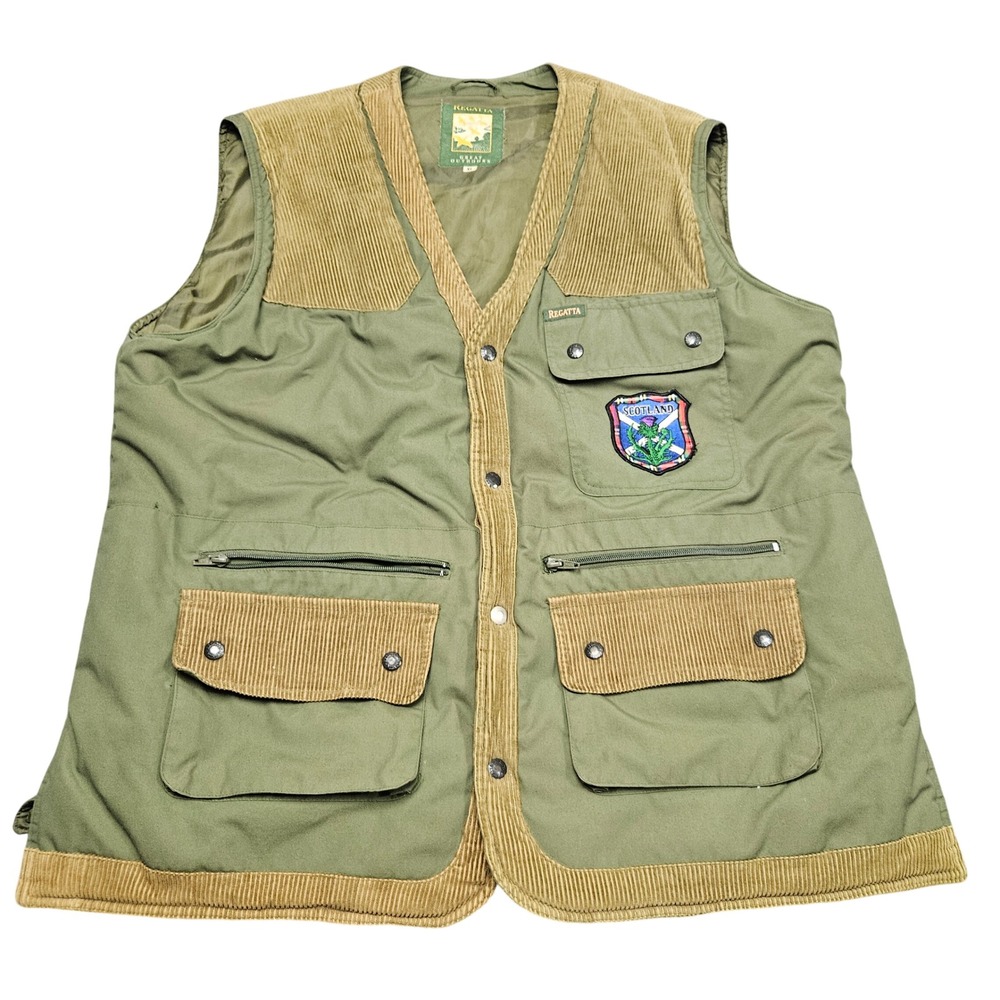 Regatta Field Utility Vest XL Green Brown Corduroy Trim Y2K Heritage Outdoors‎